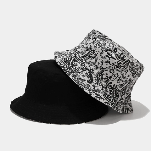 Cappello Alla Pescatora Reversibile Cotone Stampa Graffiti Protezione Solare Streetwear Casual Per Uomo E Donna