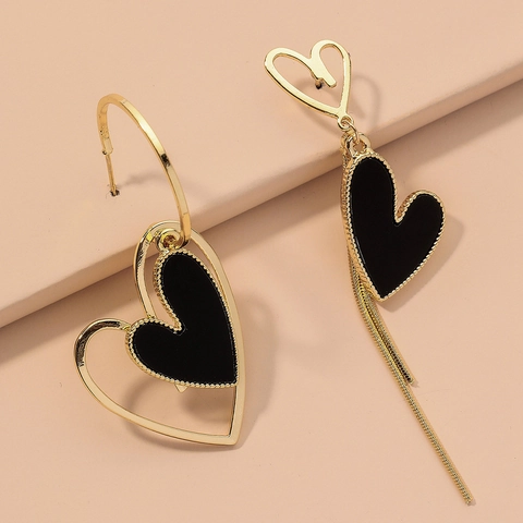 Orecchini Pendenti Vintage Cuore Asimmetrico Lega Smalto Cavo Catena Lunga Nappa Con Perno In Argento Per Donne