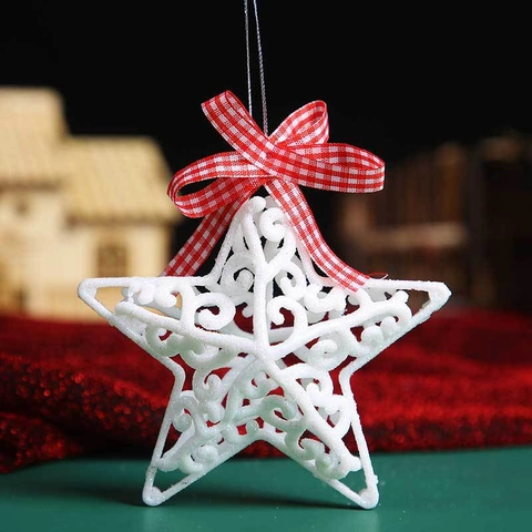 Ornamenti Natalizi Appesi Bianchi Glitterati Plastica Fiore Cavo Fiocco Di Neve Renna Stella Per Decorazione Di Feste