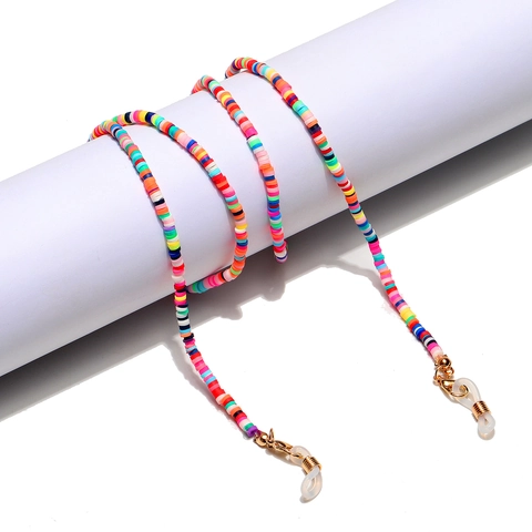 Cadena De Gafas De Arcilla Polimérica Heishi Colorida Cordón De Máscara De Cuentas Bohemia Hecha A Mano Con Bucles De Silicona