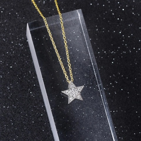 Elegante Stern Anhänger Halskette Kupfer Eingelegter Zirkonia Gold Silber Vergoldet Zierliche Schlüsselbeinkette Schmuck Für Damen