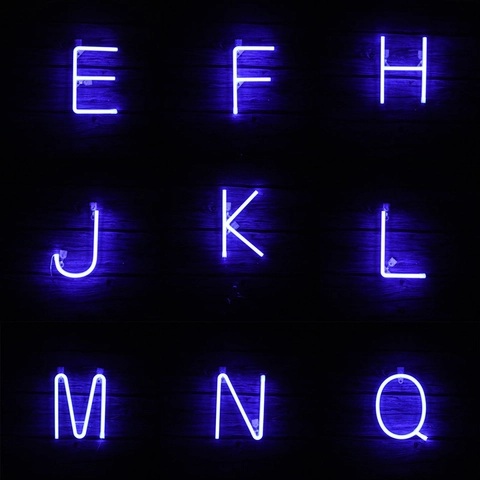 Blue LED Neon Letter Number Lights Sign Dual USB Battery Power Wall Hanging Alphabet For Party Birthday Wedding Decor