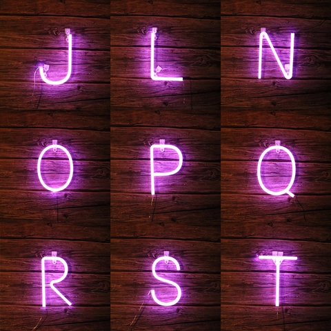 Luce Lettera Neon LED Viola Decorazione Parete Batteria USB Alfabeto Numeri Insegna Per Compleanno Matrimonio Festa Casa