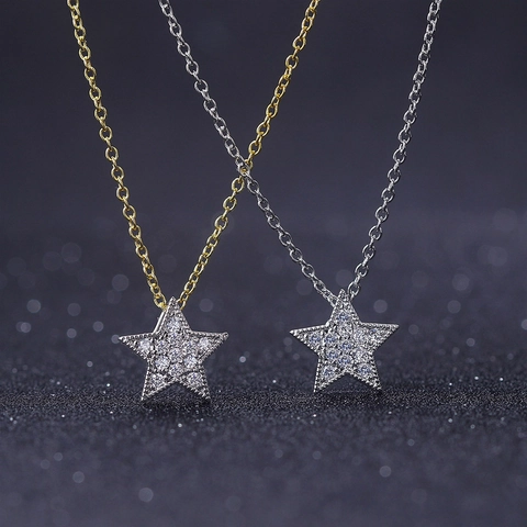 Elegante Stern Anhänger Halskette Kupfer Eingelegter Zirkonia Gold Silber Vergoldet Zierliche Schlüsselbeinkette Schmuck Für Damen