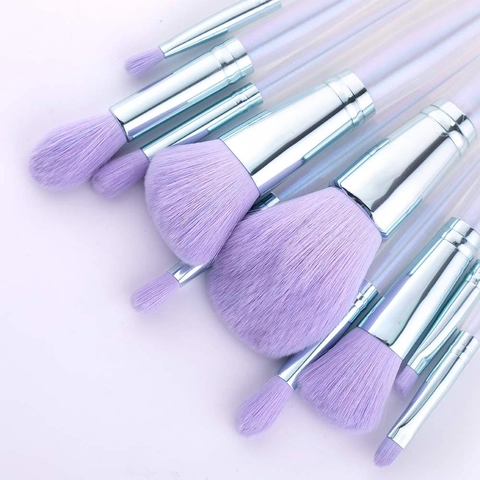 Professional Makeup Brushes Gradient Purple Acrylic Crystal Handle Soft Synthetic Fibers For Powder Eyeshadow Blending Tools
