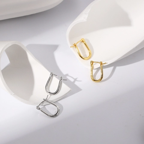 Orecchini a Cerchio Minimalisti a Forma di U a Ferro di Cavallo per Donna in Ottone Lucido Geometrico Placcato Oro Argento Gioielli di Moda