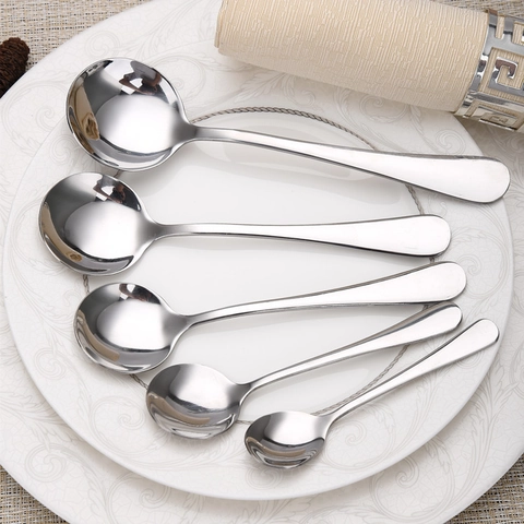 Edelstahl Rundlöffel Suppe Dessert Esslöffel Spiegelpoliert Langstielig Küche Geschirr Besteck Erwachsene
