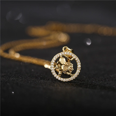 Collana Con Ciondolo Segno Zodiacale Rame Placcato Oro Zirconia Costellazione Medaglione Gioielli Di Moda Donna