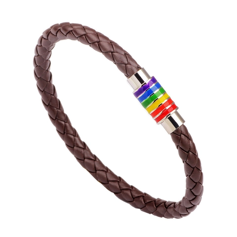 Woven PU Leather Braided Bracelet Rainbow Magnetic Alloy Clasp Pride LGBTQ Minimalist Unisex Wristband Fashion