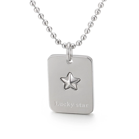 Lucky Star Edelstahl Rechteck Anhänger Halskette Pentagramm Stern Kugelkette Minimalistischer Schmuck Für Damen