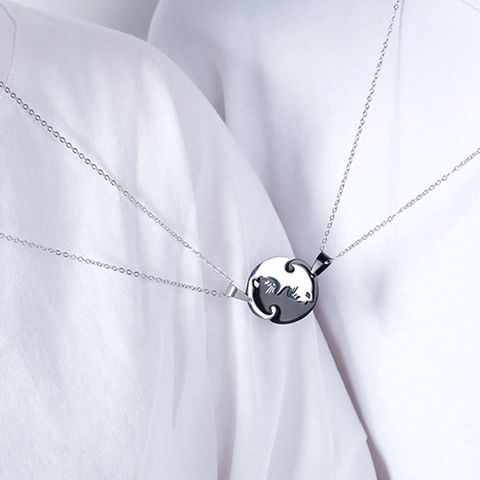 Cat Interlocking Puzzle Pendant Necklace For Couples Friends Stainless Steel Yin Yang Animal Jewelry Clavicle Chain Gift