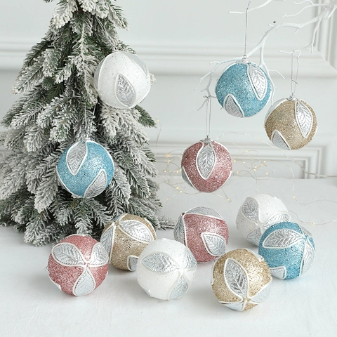 Palle Di Natale Schiuma Glitterata Scintillante Venatura Foglia Argento Decorazioni Appese Albero Festa Vacanze Casa Decorazione Nordica
