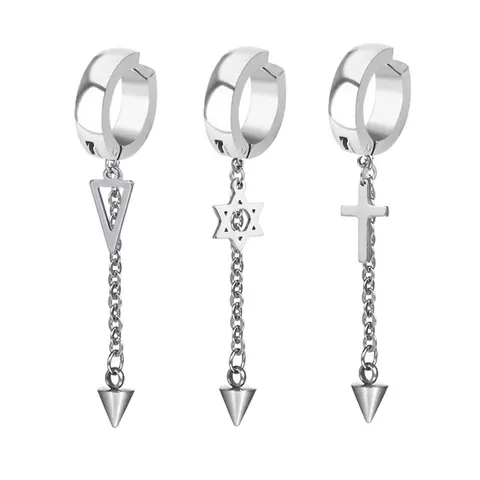 Pendientes Colgantes Punk De Acero Inoxidable Cadena Larga Cruz Triángulo Hexagrama Cono Joyería Gótica Para Hombre Mujer