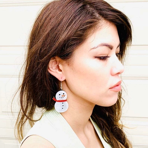 Christmas Snowman Drop Earrings Glitter White Acrylic Winter Festive Cute Holiday Jewelry Gift For Women Novelty Fashion