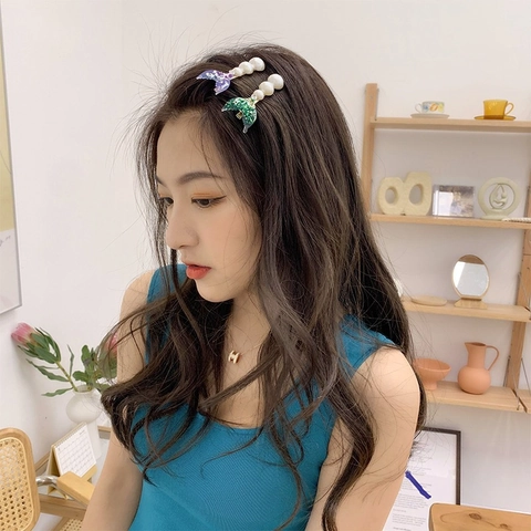 Molletta Per Capelli A Coda Di Sirena Perla Artificiale Strass Resina Glitter Dolce Accessorio Laterale Per Donne Ragazze