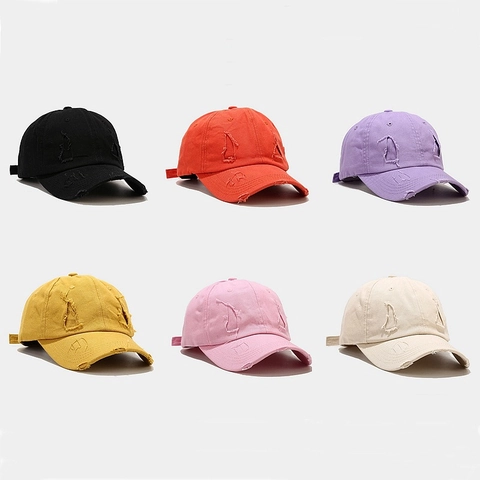 Washed Cotton Baseball Cap Distressed Ripped Hole Retro Sunshade Dad Hat Adjustable Streetwear For Men Women