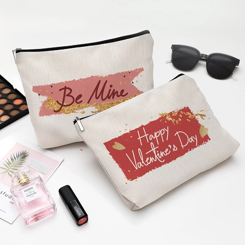 Borsa Per Cosmetici San Valentino Tela Di Lino Impermeabile Astuccio Trucco Con Cerniera Viaggio Per Donna