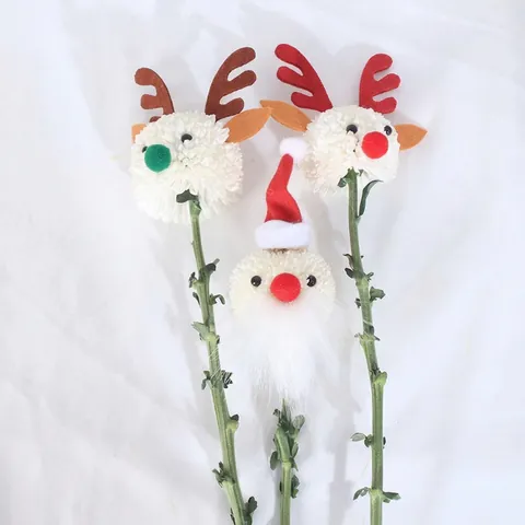 Christmas DIY Flower Decoration Accessories Reindeer Antlers Santa Hat Nose Eyes Felt Plastic Pom-Poms Holiday Craft Decor