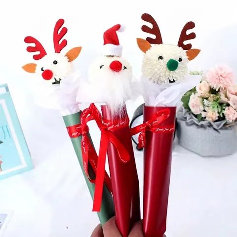 Christmas DIY Flower Decoration Accessories Reindeer Antlers Santa Hat Nose Eyes Felt Plastic Pom-Poms Holiday Craft Decor