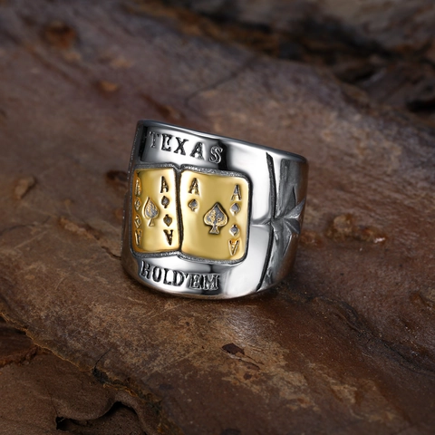 Texas Hold'em Poker Ace Spades Ring Stainless Steel Retro Vintage Punk Personalized Jewelry For Men