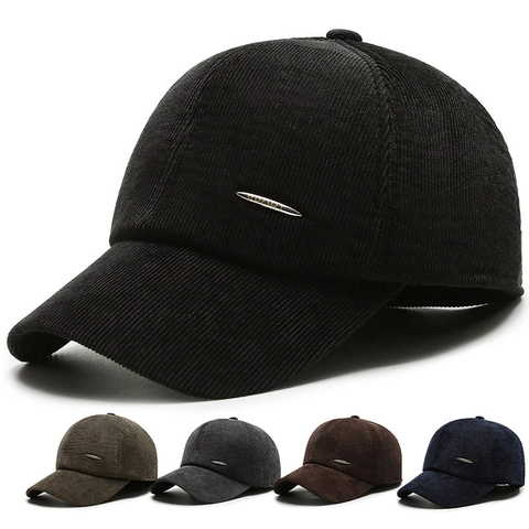 Cappello Da Baseball In Velluto A Coste Caldo Protezione Per Le Orecchie Inverno Antivento All-Aperto Uomo Regolabile