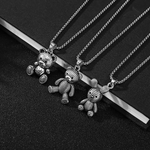 Collana Con Pendente Orso Coniglio In Lega Acciaio Inossidabile Catena Lunga Hip Hop Punk Streetwear Gioielli Donna Uomo Argento