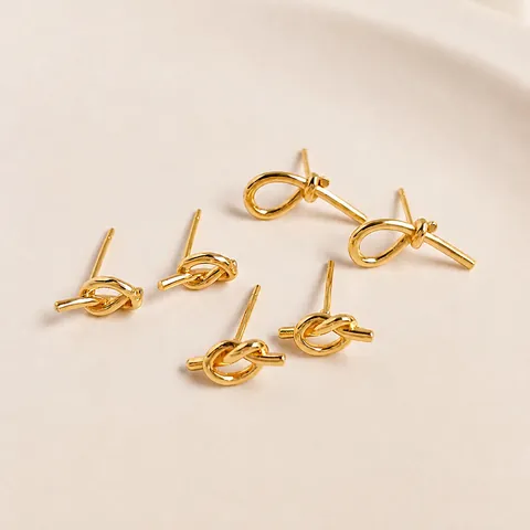 Minimalist Copper Knot Earring Stud Findings 14K Gold Plated Jewelry Making DIY Accessories For Women Polished Knotted Earring Posts