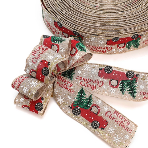 Nastro Di Natale In Iuta Decorativo Con Motivi Camion Rosso Albero Per Fai Da Te Natalizio Confezioni Regalo