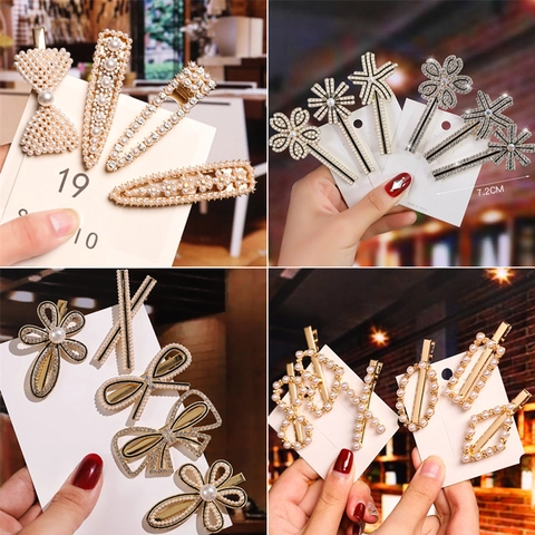 Hair Clips Artificial Pearl Rhinestone Alloy Elegant Side Duckbill Hairpins Vintage Korean Style Sweet Hair Accessories For Women