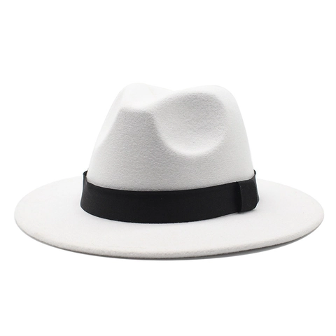 Fedora Hat Woolen Felt Wide Brim Panama Jazz Hat With Black Ribbon For Men Women British Style Solid Color Retro Autumn