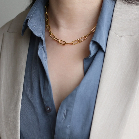 Büroklammer Kette Halskette 316L Edelstahl Minimalistisch Dicke Glieder Verstellbar Vielseitig Choker Für Damen