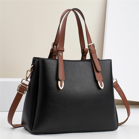 Sac À Main Femme Cuir PU Motif Litchi Sac À Épaule Bandoulière Grande Capacité Navette Tendance Bureau Élégant Pour Dame