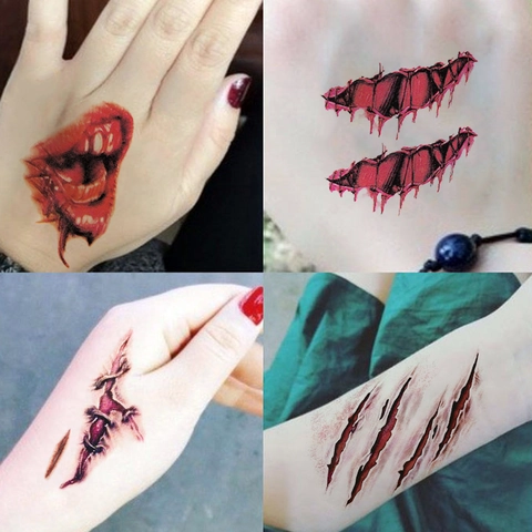 Halloween Temporäre Tattoo Aufkleber Realistische Blutige Narben Genähte Wunden Spinnen Fledermäuse Wasserdicht Körperkunst Cosplay