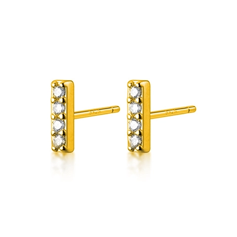 925 Sterling Silver Earring Post Copper Rectangular Stud Earrings For Women Zirconia Inlaid Minimalist Geometric Bar Jewelry