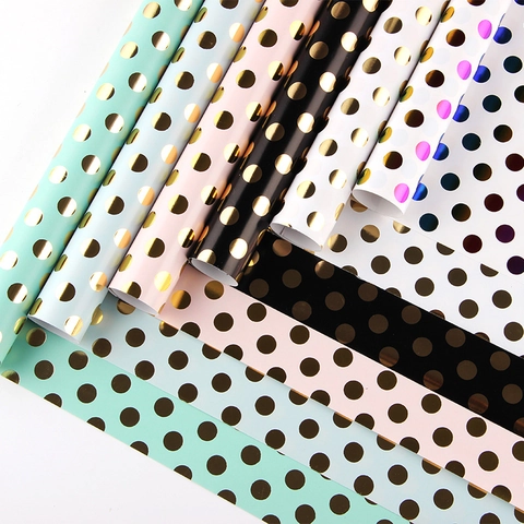 Polka Dot Gold Foil Gift Wrapping Paper Roll Elegant Decorative Copperplate Paper For Birthday Christmas Holiday Gift