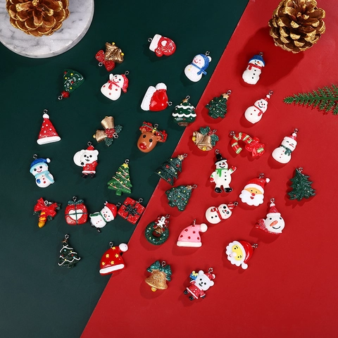 Christmas Charms Resin Snowman Santa Claus Tree Reindeer DIY Jewelry Making Pendants Holiday Decoration Accessory