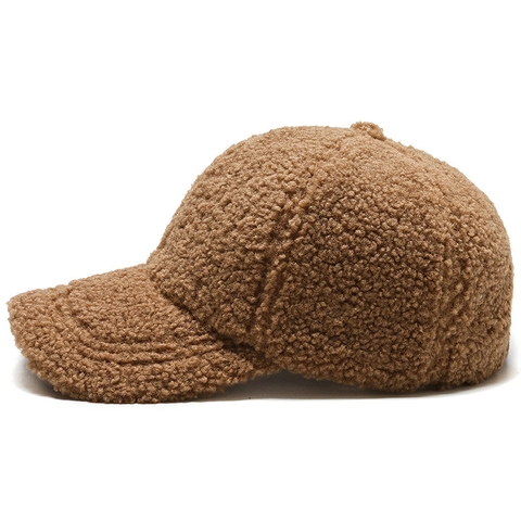 Women Lamb Wool Baseball Cap Thickened Teddy Velvet Warm Winter Peaked Hat Solid Color Adjustable Casual