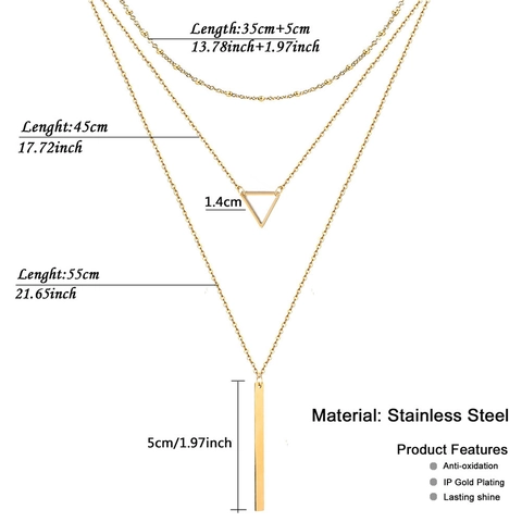 Triple Layered Stainless Steel Necklace Geometric Hollow Triangle And Vertical Bar Pendant Minimalist Jewelry For Women