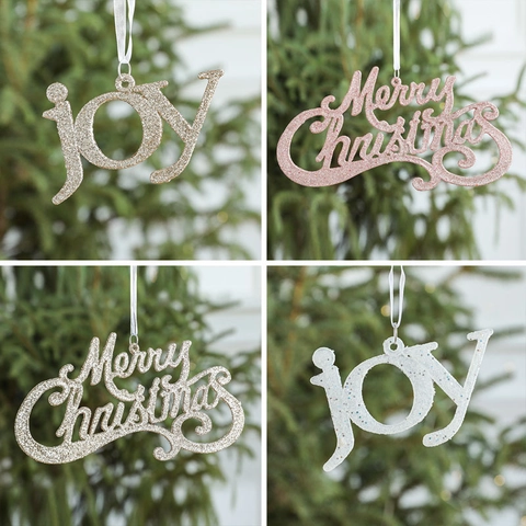Ornamenti Appesi Albero Di Natale Merry Christmas Joy Scritta Plastica Glitter Ciondolo Decorativo Decorazione Casa Festa