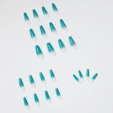 Press On Nails Unghie Finte Lunghe Coffin Ballerina Sfumate Verde Smeraldo Lucide Unghie Finte Per Donne Impermeabile