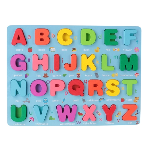 Wooden Alphabet Number Shape Matching Puzzle Board Montessori Educational Learning Toy For Toddler Multicolor