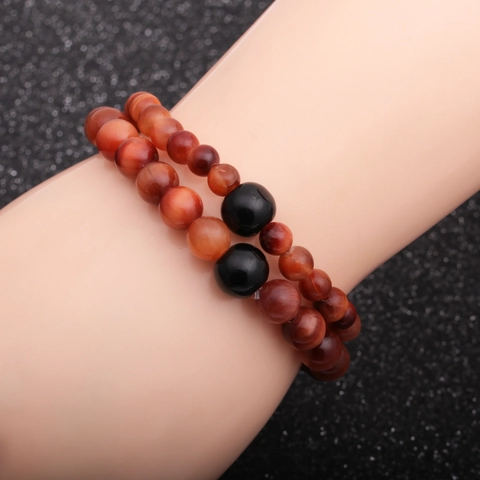 Pulsera De Cuentas Hombre Ojo De Tigre Natural Y Piedra Brillante Hecho A Mano Cordón Elástico Joyería De Moda Regalo