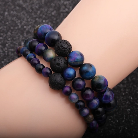 Tiger Eye Lava Stone Beaded Bracelet Starry Sky Galaxy Handmade Natural Healing Yoga Jewelry For Men Women