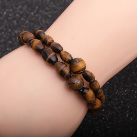Natural Tiger Eye Stone Beaded Bracelet Men Vintage Irregular Oval Beads Elastic Strand Jewelry Gift Accessory