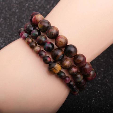 Naturstein Perlenarmband Tigerauge Pfau Polierte Runde Edelsteine Elastisch Handgefertigter Schmuck Für Männer