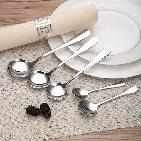 Edelstahl Rundlöffel Suppe Dessert Esslöffel Spiegelpoliert Langstielig Küche Geschirr Besteck Erwachsene