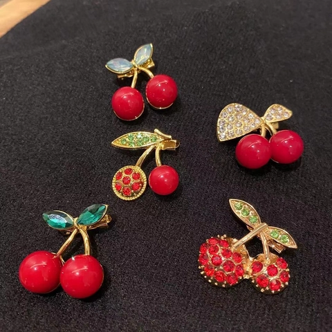 Broche Cereza Aleación Esmalte Diamantes Imitación Fruta Alfiler Moda Accesorio Mujeres Joyería Dulce