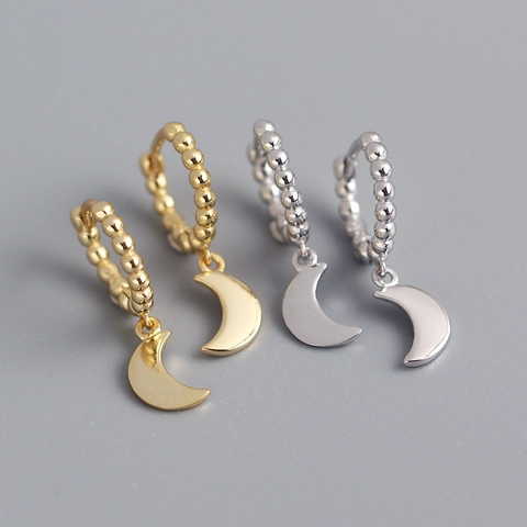 925 Sterling Silber Mond Hänger Ohrringe Minimalistische Perlen Creolen Polierter Sichelmond Anhänger Schmuck