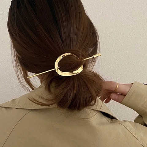 Palillo Para El Pelo Geométrico De Metal Minimalista Cuadrado Redondo Textura Irregular Horquilla Para Mujeres Elegante
