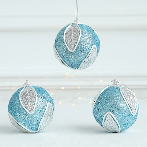 Palle Di Natale Schiuma Glitterata Scintillante Venatura Foglia Argento Decorazioni Appese Albero Festa Vacanze Casa Decorazione Nordica